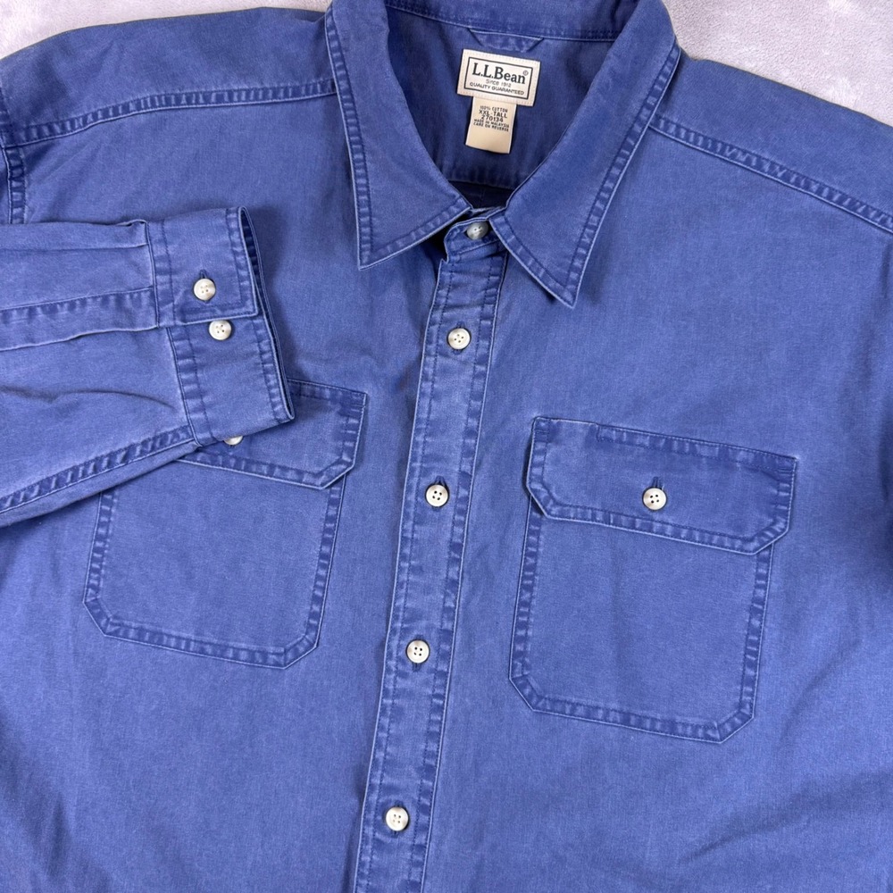 LL Bean Mens XXL Tall Blue Cotton Long Sleeve Button Down Shirt 270134*